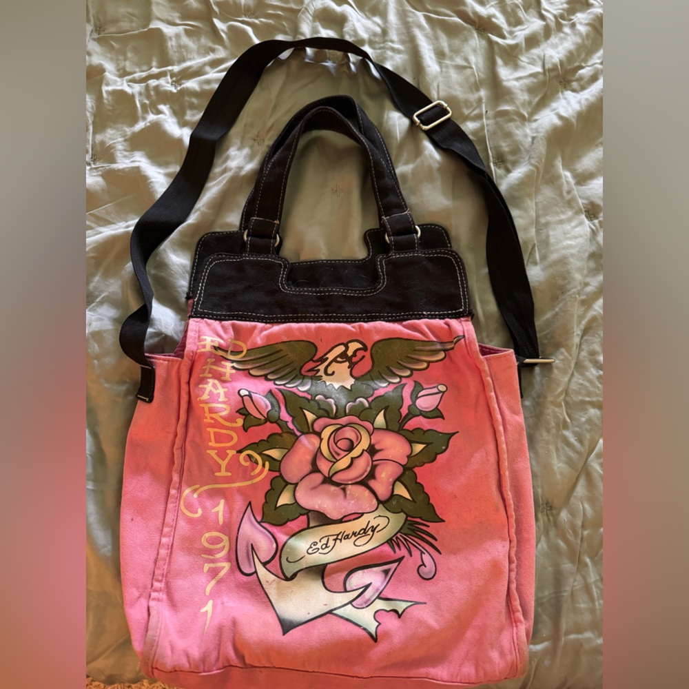 Ed Hardy Pink and Black Tote Bag